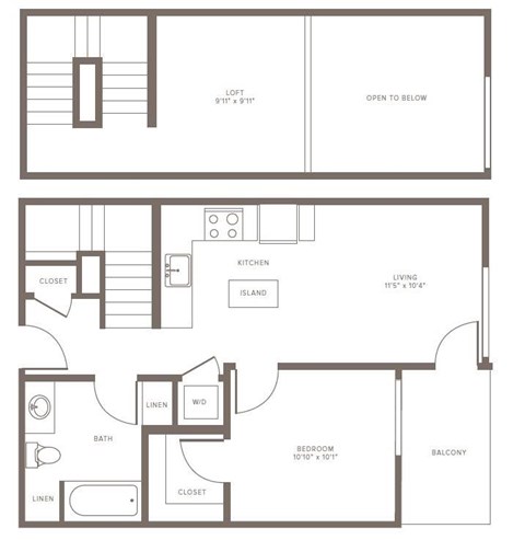 Floor plan for 1 bed, 1 bath, 724 sqft